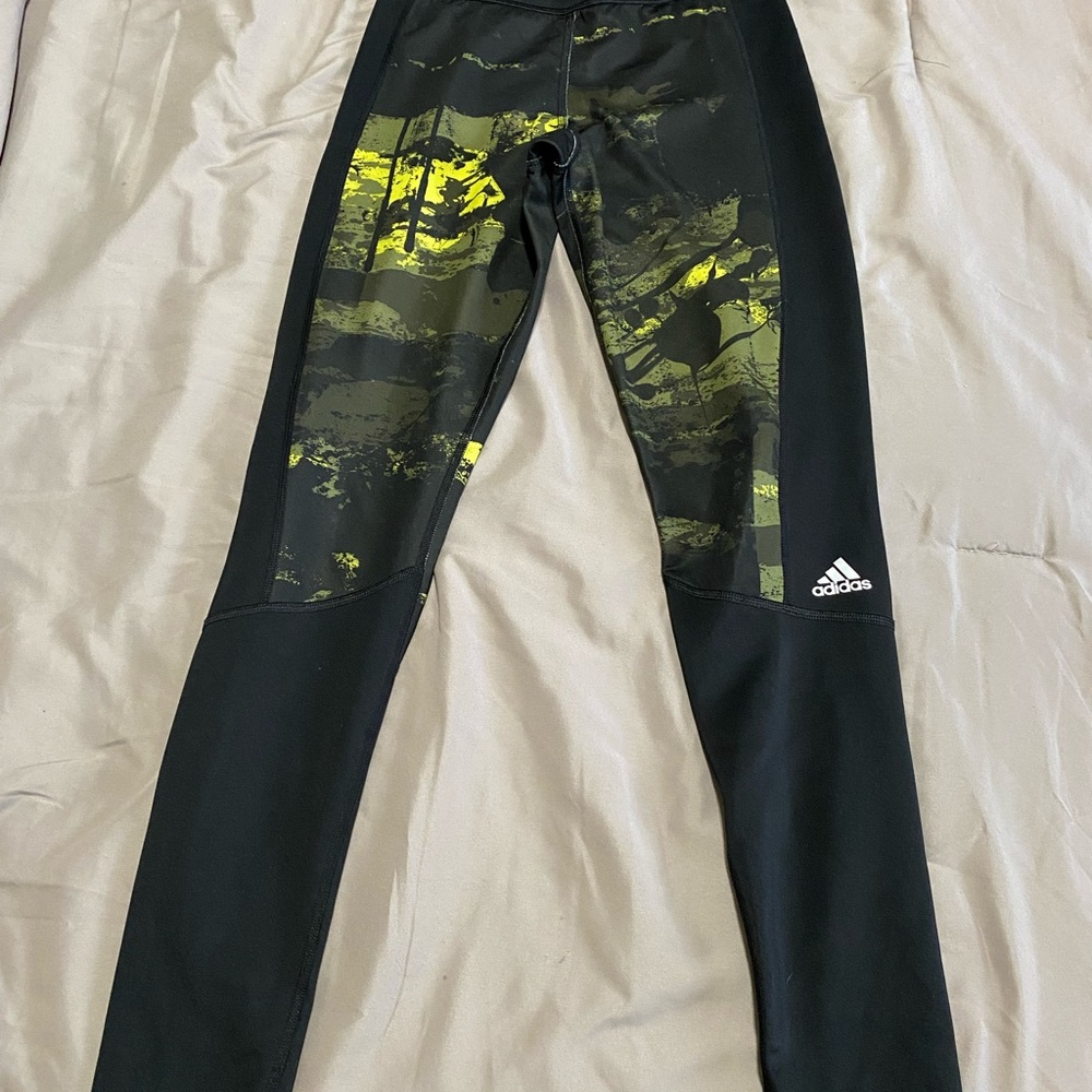 Adidas Black & Green Athletic Leggings